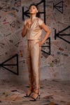 Buy_Echke_Gold 100% Metallic Pointed Collar Crop Jacket And Pant Set _Online_at_Aza_Fashions