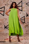 Buy_Echke_Green 100% French Crepe Halter Neck Toga Midi Dress _at_Aza_Fashions