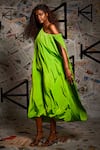 Echke_Green 100% French Crepe Halter Neck Toga Midi Dress _at_Aza_Fashions