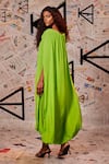 Buy_Echke_Green 100% French Crepe Halter Neck Toga Midi Dress 