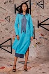 Buy_Echke_Blue 100% Cotton Collared Patchwork Midi Dress _at_Aza_Fashions