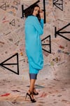 Shop_Echke_Blue 100% Cotton Collared Patchwork Midi Dress _at_Aza_Fashions