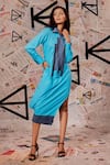 Buy_Echke_Blue 100% Cotton Collared Patchwork Midi Dress _Online_at_Aza_Fashions