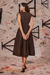 Shop_Echke_Brown 100% Cotton V Neck Ruched Flared Midi Dress _at_Aza_Fashions