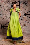 Buy_Echke_Green 100% Cotton Scoop Self Flower Design Maxi Dress _at_Aza_Fashions