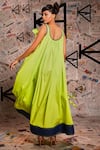 Shop_Echke_Green 100% Cotton Scoop Self Flower Design Maxi Dress _at_Aza_Fashions