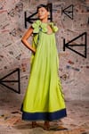 Echke_Green 100% Cotton Scoop Self Flower Design Maxi Dress _Online_at_Aza_Fashions