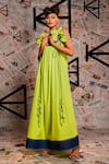 Shop_Echke_Green 100% Cotton Scoop Self Flower Design Maxi Dress _Online_at_Aza_Fashions