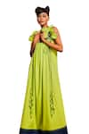 Echke_Green 100% Cotton Scoop Self Flower Design Maxi Dress _at_Aza_Fashions