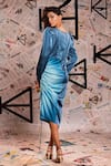 Shop_Echke_Blue 100% Diva Satin Straight Side Ruched Midi Dress _at_Aza_Fashions