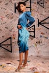 Buy_Echke_Blue 100% Diva Satin Straight Side Ruched Midi Dress 