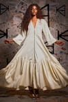 Echke_Off White 100% Cotton V Neck Flared Maxi Dress _Online_at_Aza_Fashions