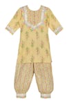 Buy_MINIME ORGANICS_Yellow Cotton Print Lily Mirror Lace Embroidered Kurta With Harem Pant _at_Aza_Fashions