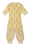 Shop_MINIME ORGANICS_Yellow Cotton Print Lily Mirror Lace Embroidered Kurta With Harem Pant _at_Aza_Fashions