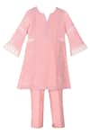 Buy_MINIME ORGANICS_Pink Chanderi Silk Embroidery Lace Flora And Cutwork Kurta With Pant _at_Aza_Fashions