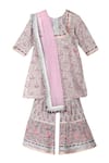 Buy_MINIME ORGANICS_Grey Cotton Print Phool Lurex Striped Kurta Sharara Set _at_Aza_Fashions