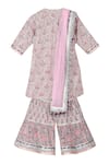 Shop_MINIME ORGANICS_Grey Cotton Print Phool Lurex Striped Kurta Sharara Set _at_Aza_Fashions