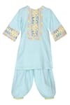 Buy_MINIME ORGANICS_Blue Lurex Lining Embroidery Striped Kurta With Harem Pant _at_Aza_Fashions