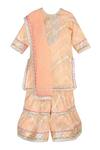 Buy_MINIME ORGANICS_Peach Chinon Lining Cotton Shantoon Chevron And Aari Kurta Sharara Set _at_Aza_Fashions