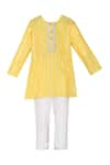 Buy_MINIME ORGANICS_Yellow Cotton Striped Kurta With Pyjama _at_Aza_Fashions