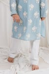 Chotibuti_Blue Mul Chanderi Embroidered Thread Floral Kurta With Pyjama _Online_at_Aza_Fashions