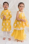 Shop_Chotibuti_Yellow Mul Chanderi Embroidered Thread Peplum Kurta Sharara Set _at_Aza_Fashions