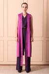 Buy_ORCR_Purple Moss Crepe Hand Embroidered Glass Beads Jacket Open Neck Pant Set 