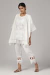 Buy_Rina Dhaka_White Cotton Embroidered Sequin Round Geometric Cutwork Top With Pant _at_Aza_Fashions