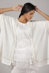 Shop_Rina Dhaka_White Cotton Embroidered Sequin Round Geometric Cutwork Top With Pant _at_Aza_Fashions