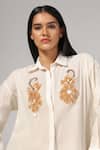 Rina Dhaka_White Cotton Embroidered Sequin Collar Floral Shirt _Online_at_Aza_Fashions