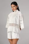 Buy_Rina Dhaka_White Organza Lace High Neck Cutwork Embroidered Blouse _at_Aza_Fashions