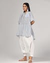 Rina Dhaka_Blue Linen Applique Check Mandarin Woven Tunic With Salwar _Online_at_Aza_Fashions