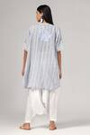 Shop_Rina Dhaka_Blue Linen Applique Check Mandarin Woven Tunic With Salwar _at_Aza_Fashions