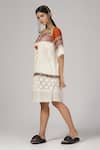 Rina Dhaka_White Cotton Knitted Round Geometric Pattern Lace Dress _Online_at_Aza_Fashions