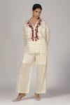 Buy_Rina Dhaka_Cream Cotton Woven Collar Stripe Tunic With Pant _at_Aza_Fashions