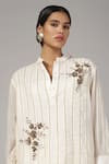 Rina Dhaka_Cream Cotton Embroidered Woven Mandarin Floral Tunic With Pant _Online_at_Aza_Fashions