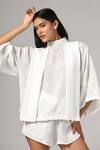 Rina Dhaka_White Blended Embroidered Thread High Neck Floral Boxy Top _Online_at_Aza_Fashions