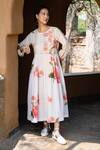 Buy_Raiman_Off White Cotton Hand Paint Thread Round Bogainvillea Mallow Embroidered Dress _at_Aza_Fashions