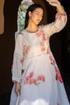 Buy_Raiman_Off White Cotton Hand Paint Thread Round Bogainvillea Mallow Embroidered Dress _Online_at_Aza_Fashions