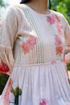 Shop_Raiman_Off White Cotton Hand Paint Thread Round Bogainvillea Mallow Embroidered Dress _Online_at_Aza_Fashions