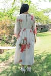 Raiman_Off White Cotton Hand Paint Thread Round Bogainvillea Mallow Embroidered Dress _at_Aza_Fashions