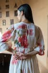 Raiman_Off White Cotton Hand Embroidery Thread V-neck Bogainvillea Print Midi Dress _Online