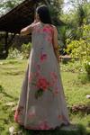 Shop_Raiman_Grey Cotton Hand Embroidery Thread V-neck Boho Villea Painted Dress _at_Aza_Fashions