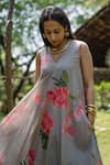 Buy_Raiman_Grey Cotton Hand Embroidery Thread V-neck Boho Villea Painted Dress _Online_at_Aza_Fashions