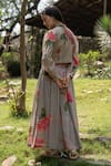 Shop_Raiman_Grey Cotton Hand Embroidery Thread Shirt Boho Villea Vintage And Skirt Set _at_Aza_Fashions