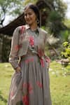 Shop_Raiman_Grey Cotton Hand Embroidery Thread Shirt Boho Villea Vintage And Skirt Set 