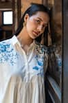 Raiman_Off White Cotton Hand Embroidery Thread Collar Vintage Love Shirt With Pant _at_Aza_Fashions