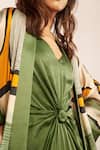 Shop_Babita Malkani_Green Satin V-neck Sleeveless Knotted Dress _at_Aza_Fashions