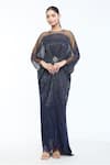 Buy_Tarun Tahiliani_Blue Crinkle Tulle Embroidered Brooch Dress Round Placed Draped _at_Aza_Fashions