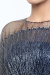 Shop_Tarun Tahiliani_Blue Crinkle Tulle Embroidered Brooch Dress Round Placed Draped _Online_at_Aza_Fashions